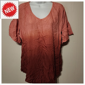 NWT Tamsy Short Sleeve Top VNeck Pink Ombre Lightweight Casual Large‎ A429